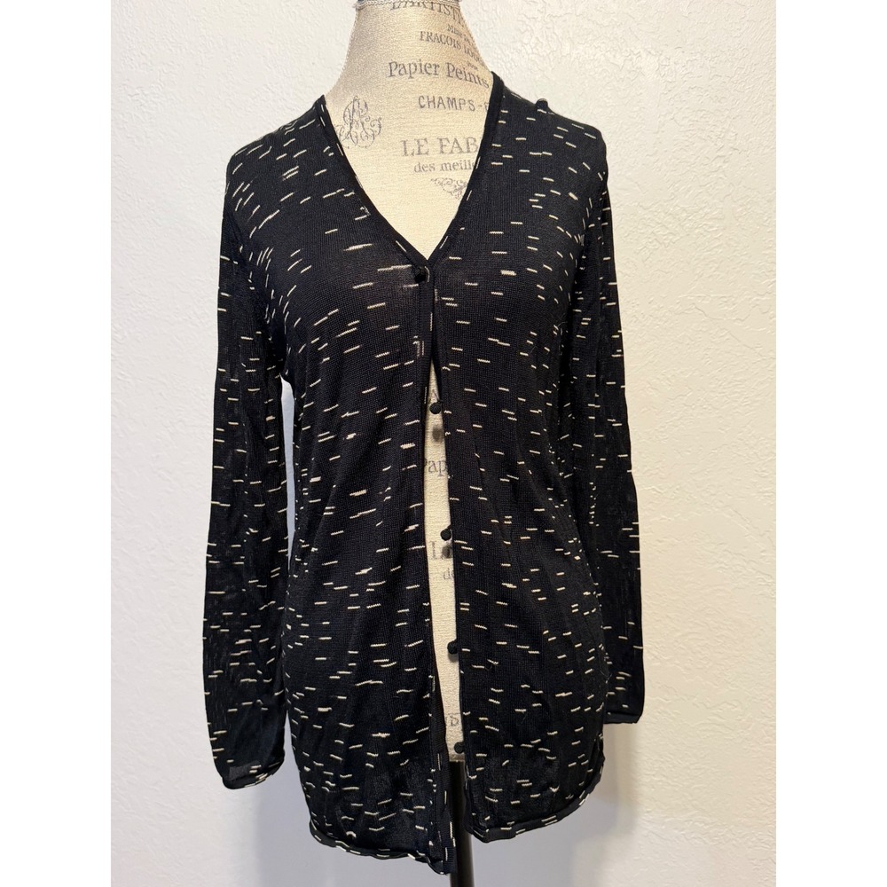 Liz Claiborne Collection Black White Dash Knit Rayon Cardigan Sweater Medium